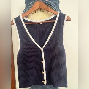 Navy and white wool vest